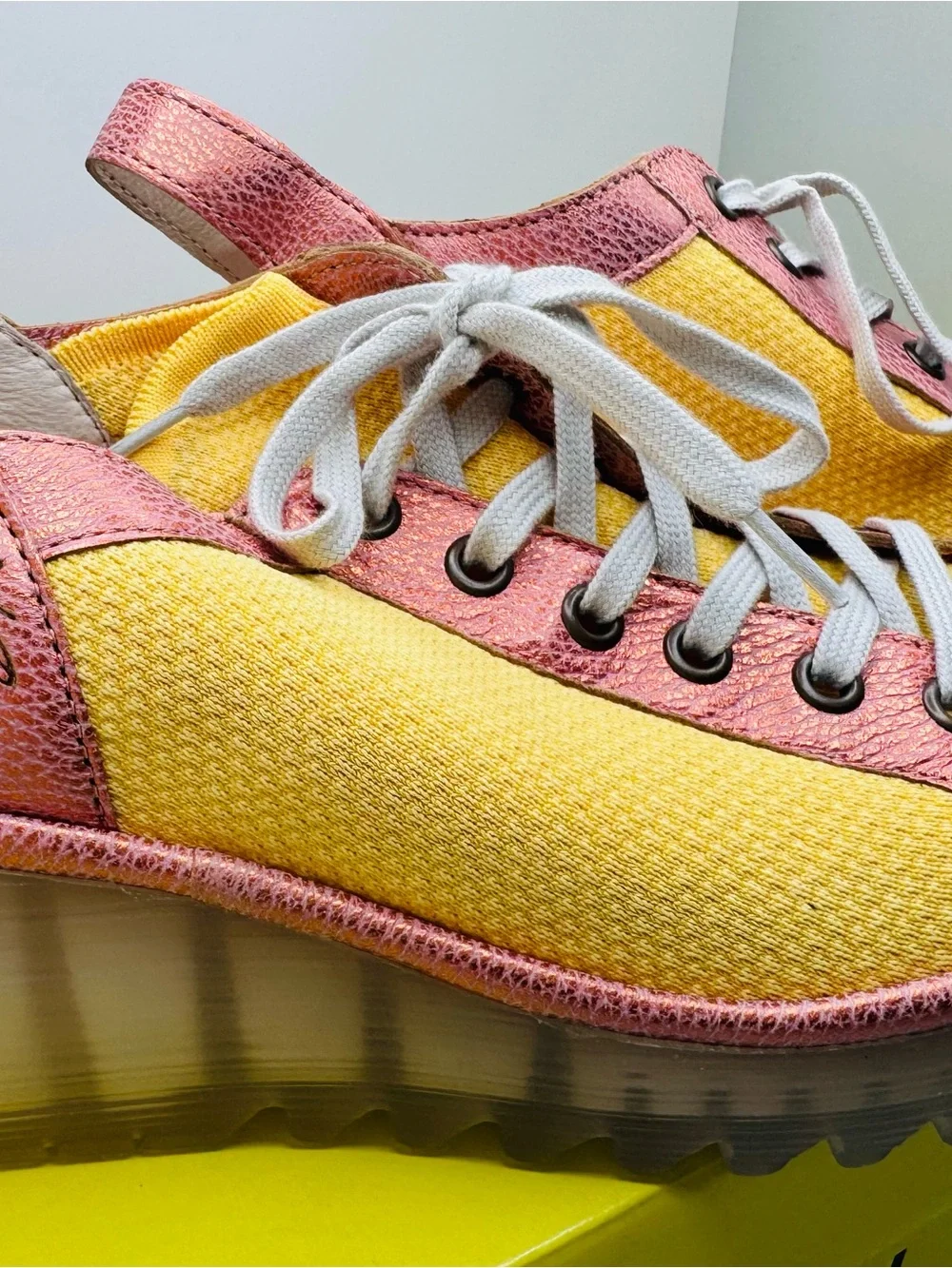 Fly London Yellow and Pink Lace-Up Women's Sneakers